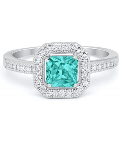 Halo Wedding Engagement Ring Princess Cut Square Round Cubic Zirconia Accent 925 Sterling Silver Simulated Paraiba Tourmaline...