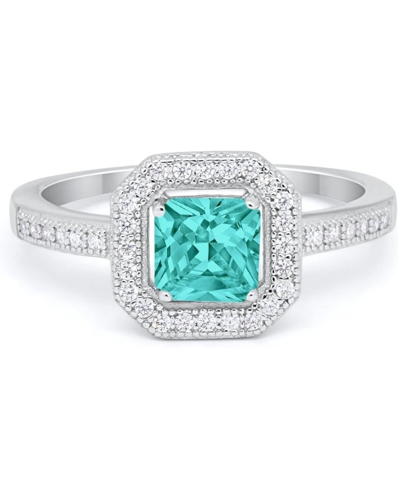 Halo Wedding Engagement Ring Princess Cut Square Round Cubic Zirconia Accent 925 Sterling Silver Simulated Paraiba Tourmaline...