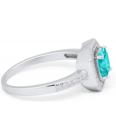 Halo Wedding Engagement Ring Princess Cut Square Round Cubic Zirconia Accent 925 Sterling Silver Simulated Paraiba Tourmaline...