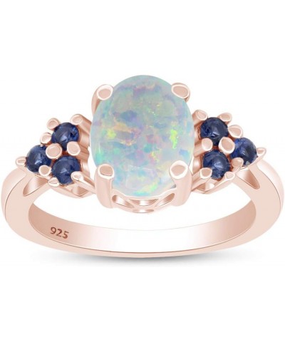 White Opal & Blue Sapphire In 14k Gold Over Sterling Silver Oval & Round Cut Ring Jewelry For Womens rose-gold-plated-silver ...