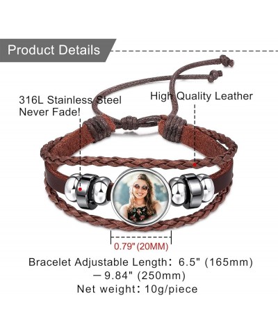 Personalized Leather Bracelet with Picture Inside for Women Wrap Style Adjustable Braided Rope Bracelet with Beads Memorial J...