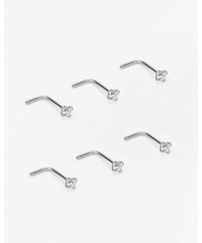 6PCS Surgical Steel/Titanium Nose Studs for Women Nostril Piercing Jewelry 22g / 20g / 18g 2.5mm CZ/L-shape/20g/Silver Surgic...