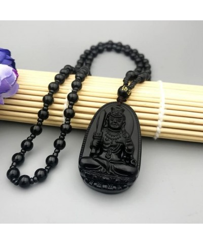 Obsidian Stone Buddha Beads Chain Necklace Imitate Jade Buddhism Jewelry for Women Men Protect Lucky Necklace immovable-cock ...