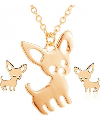 Stainless Steel Chihuahua Puppy Dog Pendant Necklace Earrings for Women Cute Pet Animal Stud Earring Set Jewelry Gold $8.15 J...