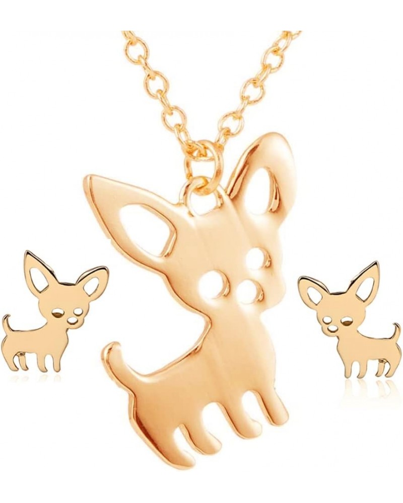 Stainless Steel Chihuahua Puppy Dog Pendant Necklace Earrings for Women Cute Pet Animal Stud Earring Set Jewelry Gold $8.15 J...