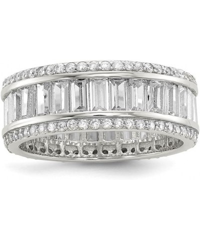 925 Sterling Silver Baguette and Round Cubic Zirconia Eternity Ring for Women $37.98 Rings