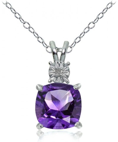 Sterling Silver Genuine or Created Gemstone Cushion-cut Drop Necklace African Amethyst $18.80 Necklaces