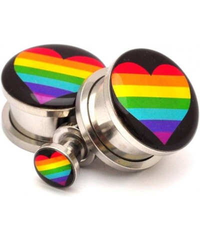 Screw on Plugs - Rainbow Heart Picture Plugs - Sold As a Pair 8g (3mm) $9.98 Body Jewelry