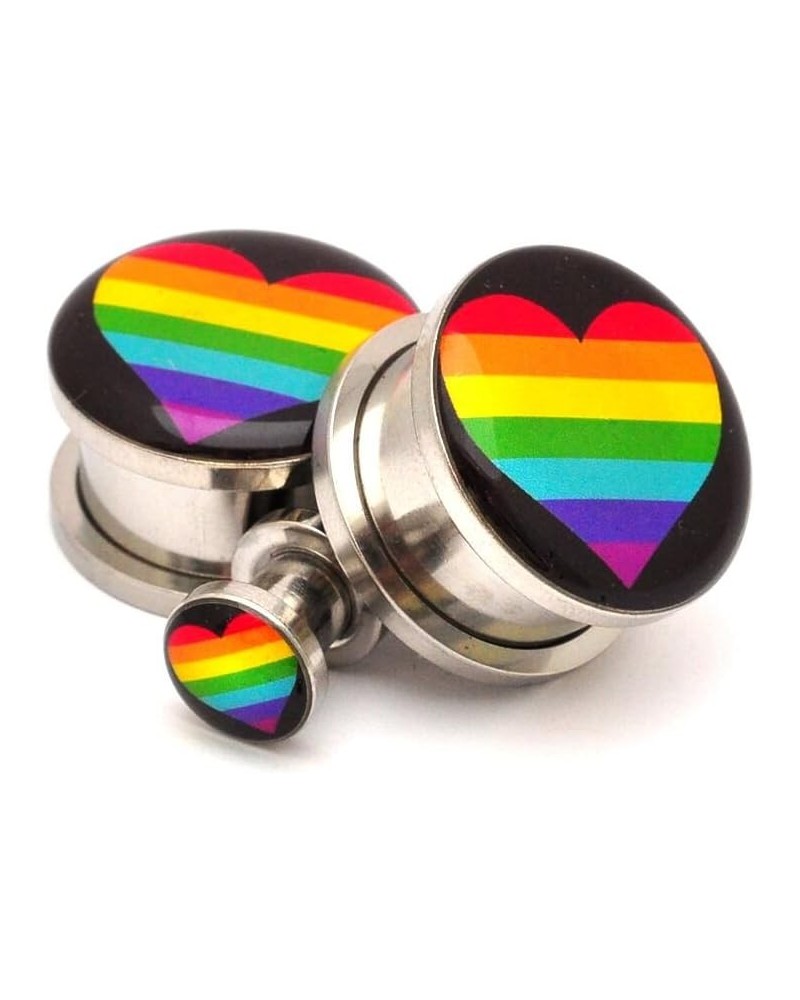 Screw on Plugs - Rainbow Heart Picture Plugs - Sold As a Pair 8g (3mm) $9.98 Body Jewelry