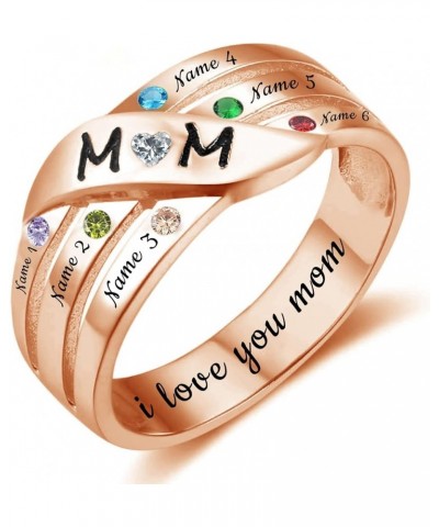 Custom Mom Rings with 7 Birthstones & 6 Names 18K Gold Plated Sterling Silver Mothers Day Ring Jewelry Gifts for Women Grandm...