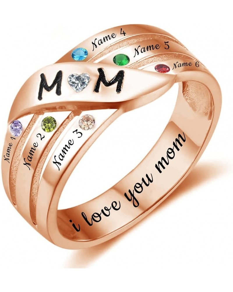 Custom Mom Rings with 7 Birthstones & 6 Names 18K Gold Plated Sterling Silver Mothers Day Ring Jewelry Gifts for Women Grandm...