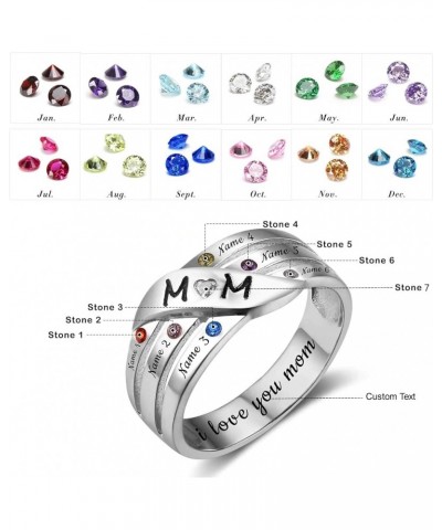 Custom Mom Rings with 7 Birthstones & 6 Names 18K Gold Plated Sterling Silver Mothers Day Ring Jewelry Gifts for Women Grandm...