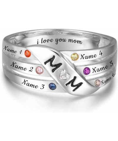 Custom Mom Rings with 7 Birthstones & 6 Names 18K Gold Plated Sterling Silver Mothers Day Ring Jewelry Gifts for Women Grandm...