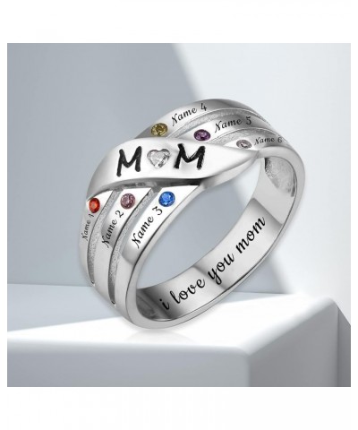 Custom Mom Rings with 7 Birthstones & 6 Names 18K Gold Plated Sterling Silver Mothers Day Ring Jewelry Gifts for Women Grandm...