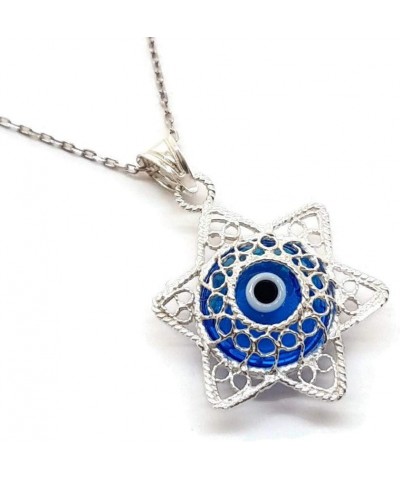 By Dalia - Sterling Silver Filigree Necklace with Blue Evil Eye Star of David $11.79 Necklaces