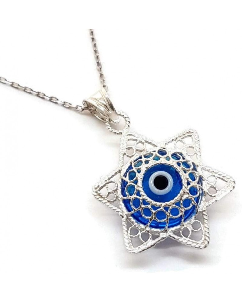 By Dalia - Sterling Silver Filigree Necklace with Blue Evil Eye Star of David $11.79 Necklaces