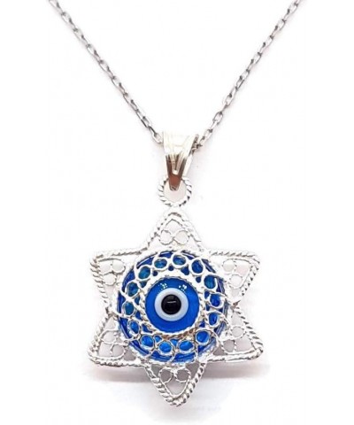 By Dalia - Sterling Silver Filigree Necklace with Blue Evil Eye Star of David $11.79 Necklaces