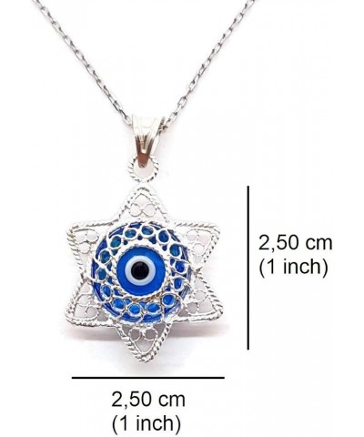 By Dalia - Sterling Silver Filigree Necklace with Blue Evil Eye Star of David $11.79 Necklaces