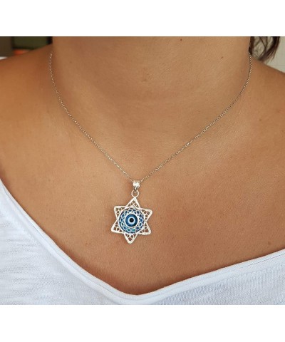 By Dalia - Sterling Silver Filigree Necklace with Blue Evil Eye Star of David $11.79 Necklaces