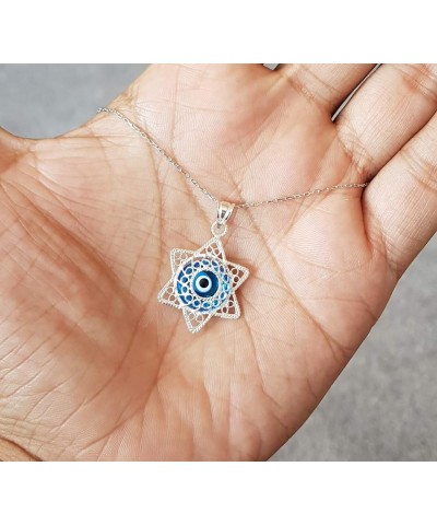 By Dalia - Sterling Silver Filigree Necklace with Blue Evil Eye Star of David $11.79 Necklaces