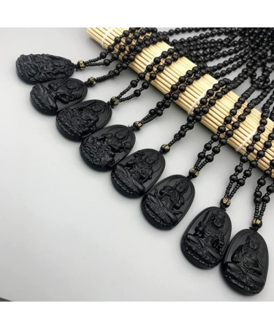 Obsidian Stone Buddha Beads Chain Necklace Imitate Jade Buddhism Jewelry for Women Men Protect Lucky Necklace immovable-cock ...