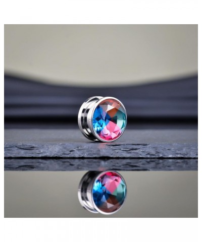 Screw Back Ear Tunnels, Stainless Steel Blue Crystal Plugs Piercing Expander Gauge Earrings. S8626G 2g(6mm) $9.49 Body Jewelry