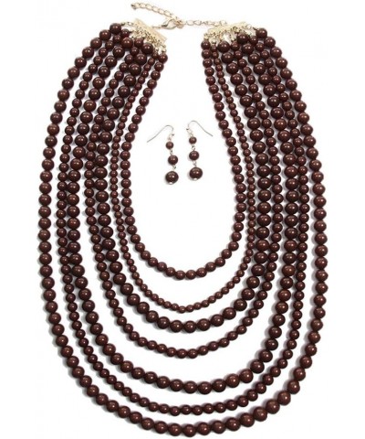 JY Fashion 7 Strand Layered Bead Luxury Costume Necklace Set Brown $10.31 Jewelry Sets