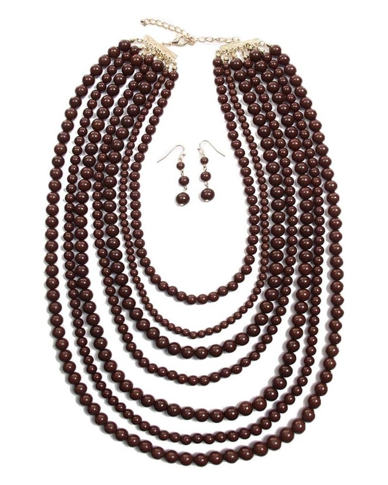 JY Fashion 7 Strand Layered Bead Luxury Costume Necklace Set Brown $10.31 Jewelry Sets