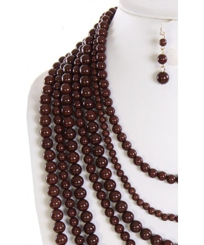 JY Fashion 7 Strand Layered Bead Luxury Costume Necklace Set Brown $10.31 Jewelry Sets