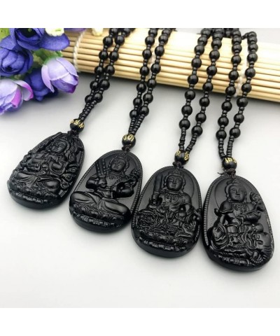 Obsidian Stone Buddha Beads Chain Necklace Imitate Jade Buddhism Jewelry for Women Men Protect Lucky Necklace immovable-cock ...