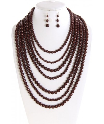 JY Fashion 7 Strand Layered Bead Luxury Costume Necklace Set Brown $10.31 Jewelry Sets