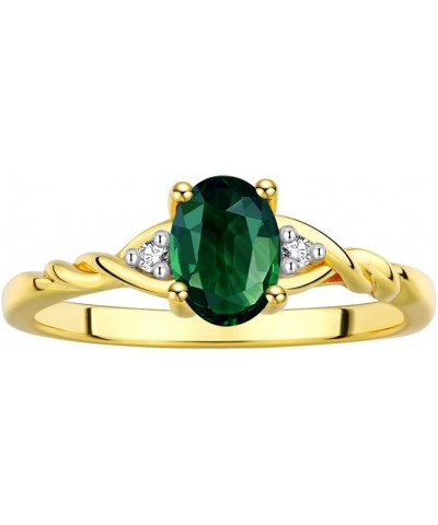 Yellow Gold Plated Silver Classic Birthstone Ring - 7X5MM Oval Gemstone & Diamonds - Women's Jewelry, Sizes 5-10 Green Sapphi...