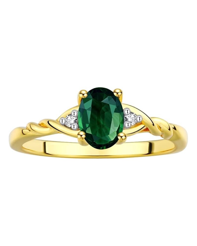 Yellow Gold Plated Silver Classic Birthstone Ring - 7X5MM Oval Gemstone & Diamonds - Women's Jewelry, Sizes 5-10 Green Sapphi...