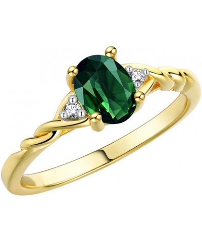 Yellow Gold Plated Silver Classic Birthstone Ring - 7X5MM Oval Gemstone & Diamonds - Women's Jewelry, Sizes 5-10 Green Sapphi...