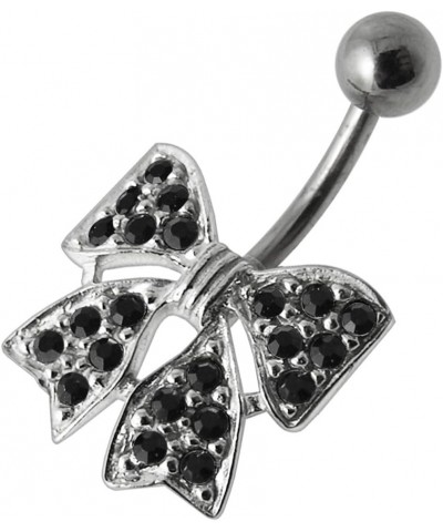 Multi Crystal Gemstone Stylish Ribbon Bow 925 Sterling Silver Belly Ring Body Jewelry Black $13.64 Body Jewelry