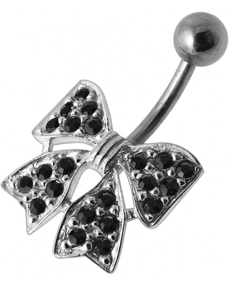 Multi Crystal Gemstone Stylish Ribbon Bow 925 Sterling Silver Belly Ring Body Jewelry Black $13.64 Body Jewelry