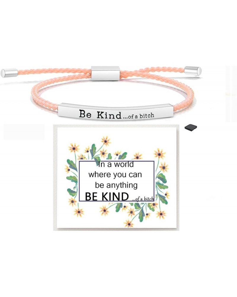 Be Kind of a Bitch Tube Bracelet, Adjustable Hand Braided Wrap Stainless Steel Inspirational Gifts Jewelry Be Silver+Pink $13...