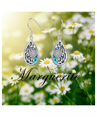 925 Sterling Silver Filigree Dangle Drop Earrings Daisy/Lotus/Rose Flower/Moonstone Leverback Teardrop Earrings for Women Inf...