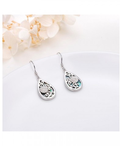 925 Sterling Silver Filigree Dangle Drop Earrings Daisy/Lotus/Rose Flower/Moonstone Leverback Teardrop Earrings for Women Inf...