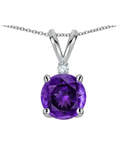 Solid 10k Gold Classic One Stone Round 7mm Pendant Necklace Amethyst White Gold $70.95 Necklaces