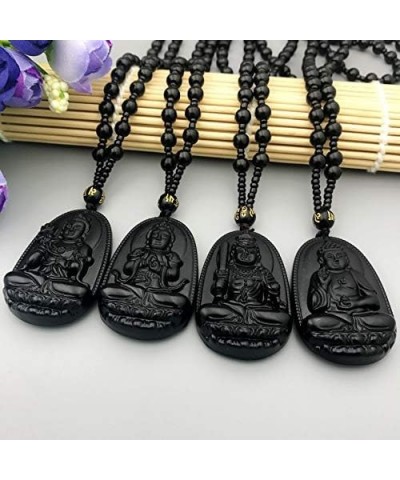 Obsidian Stone Buddha Beads Chain Necklace Imitate Jade Buddhism Jewelry for Women Men Protect Lucky Necklace immovable-cock ...