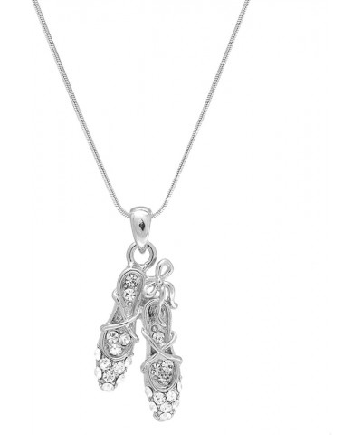 Crystal Accent Ballet Pointe Toe Shoe Necklace Set Silver $9.17 Necklaces