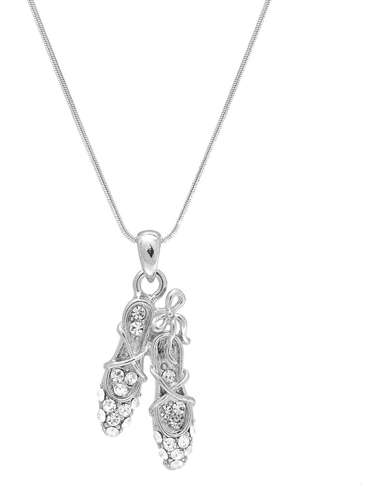 Crystal Accent Ballet Pointe Toe Shoe Necklace Set Silver $9.17 Necklaces