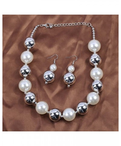 Metal Big Bead Ball Pendant Women Necklace Copper Metal Chunky Statement Round Choker Jewellery silver white $11.60 Necklaces