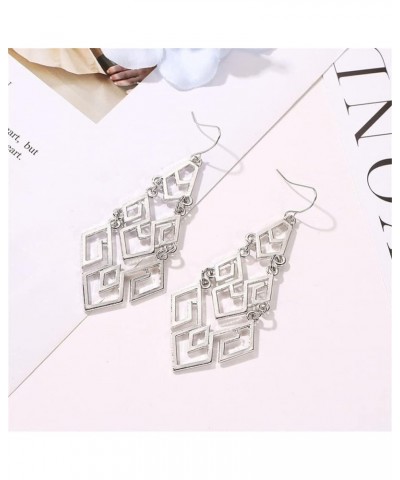 Geometric Rhombus Hollow Personality Dangle Drop Earrings for Women Girls Fashion Personality Simple Exaggerated Gold Tiered ...