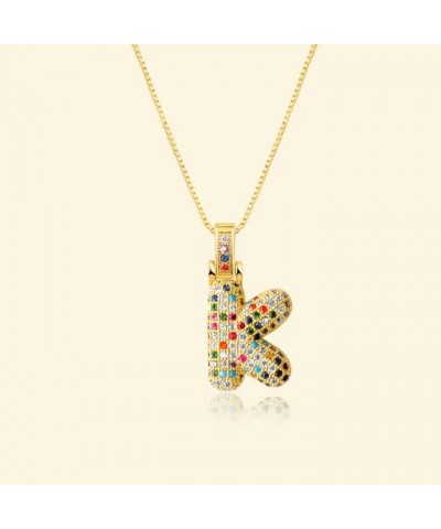 Women's Bubble Letter Necklace Colorful, Pendant Balloon Initial Pendant Zirconia Inlaid Necklace Fashion Jewelry Gift for Te...