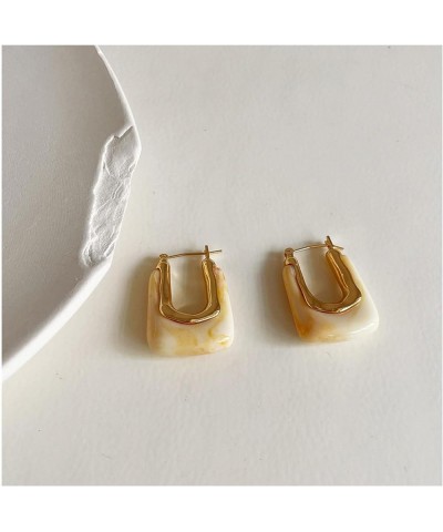 Chunky Clear Earrings Retro U Shaped Hoop Earrings Minimalist Square Earrings Resin Earrings Huggie Earrings for Women Yellow...