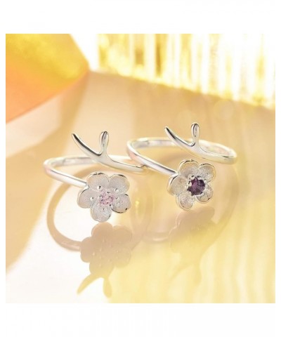 18K White Gold Plating Flower Ring Cherry Blossom Adjustable Ring Hypoallergenic For Women With Box Packing Pink $9.68 Rings