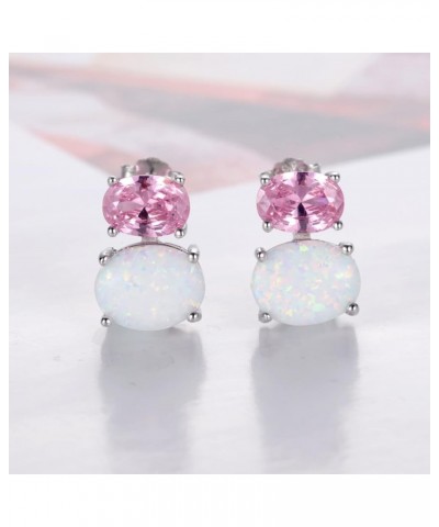 Gold Plated Sterling Silver Fire Opal Prong Setting Birthstone Stud Earrings White Gold Plated sterling silver & White Opal $...