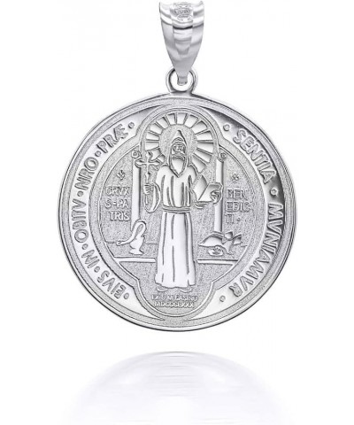 Medalla De San Benito Saint St Benedict 14K White Gold Coin Pendant Necklace with Rolo Chain and Pendant only 14K White Gold ...